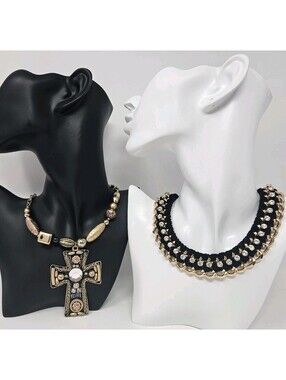 Lot Of 2 Chunky Necklaces Aldo Black Choker & 'N' Nena Cross Vintage Y2K Maximal